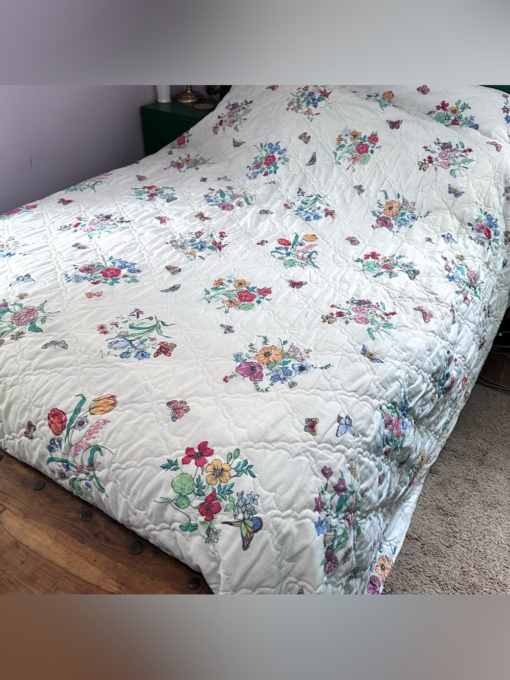 Cannon Royal Family ‘Botanic Garden’ Quilted Full Coverlet Bedspread Vintage